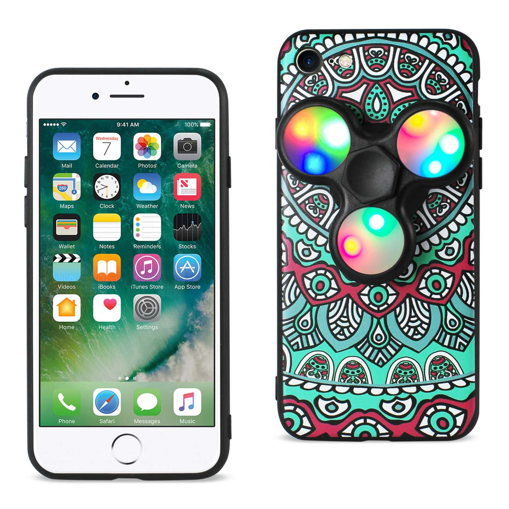 Reiko iPhone 7/8/SE2 Case Design The Inspiration of Peacock with LED Fidget Spinner Clip On in Teal