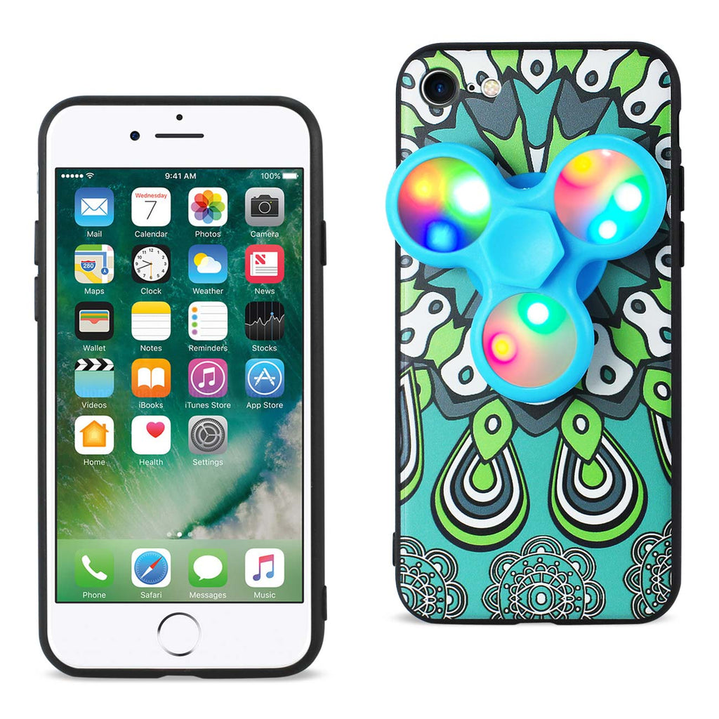 Reiko iPhone 7/8/SE2 Case Design The Inspiration of Peacock with LED Fidget Spinner Clip On in Turquoise