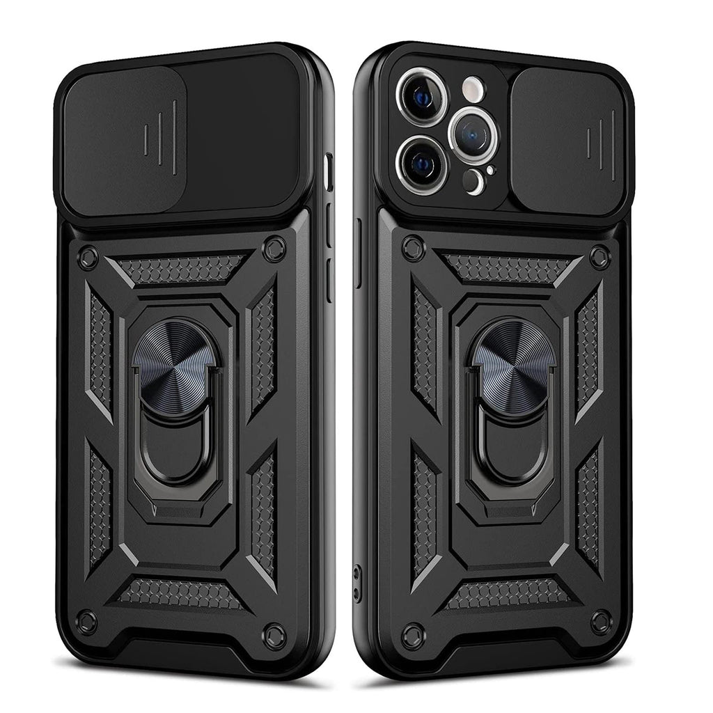 Reiko Kickstand Ring Holder with Slide Camera Cover TPU Shockproof Case & Magnetic Car Mount for Apple iPhone 12 Pro Max