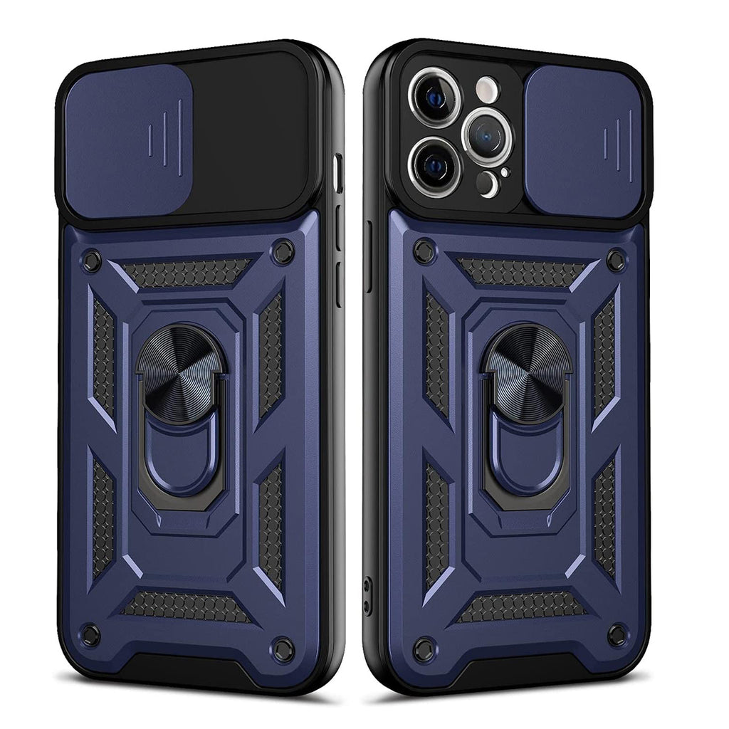 Reiko Kickstand Ring Holder with Slide Camera Cover TPU Shockproof Case & Magnetic Car Mount for Apple iPhone 12 Pro Max