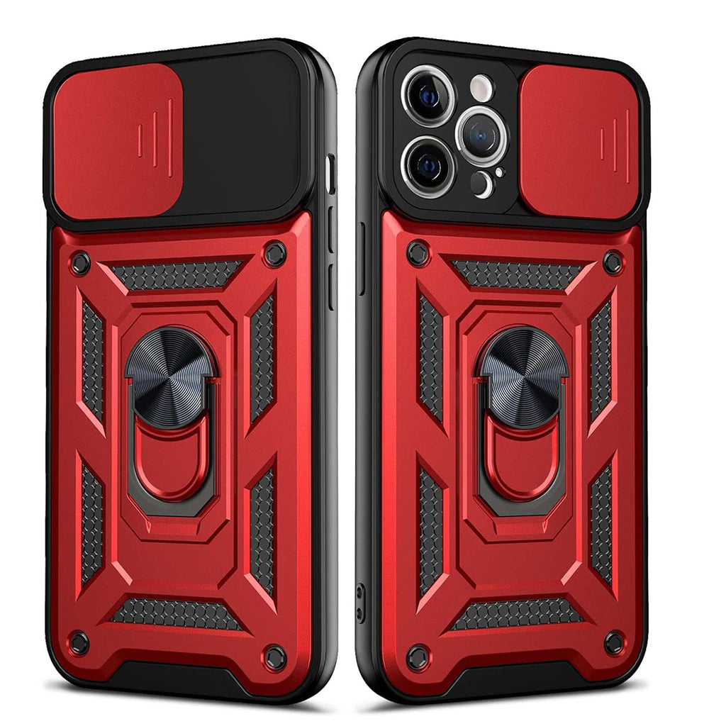 Reiko Kickstand Ring Holder with Slide Camera Cover TPU Shockproof Case & Magnetic Car Mount for Apple iPhone 12 Pro Max