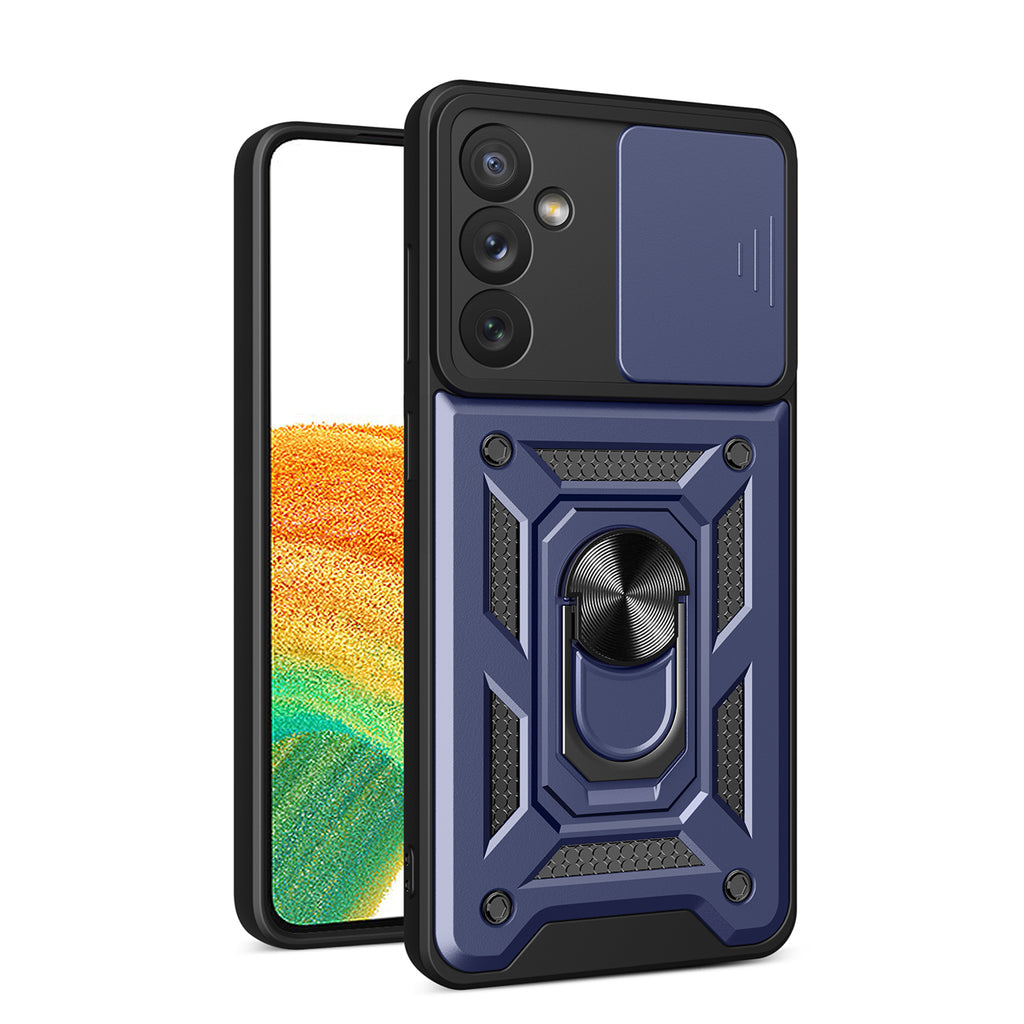 Reiko Kickstand Ring Holder with Slide Camera Cover TPU Magnetic Car Mount for Galaxy A34 5G in Blue