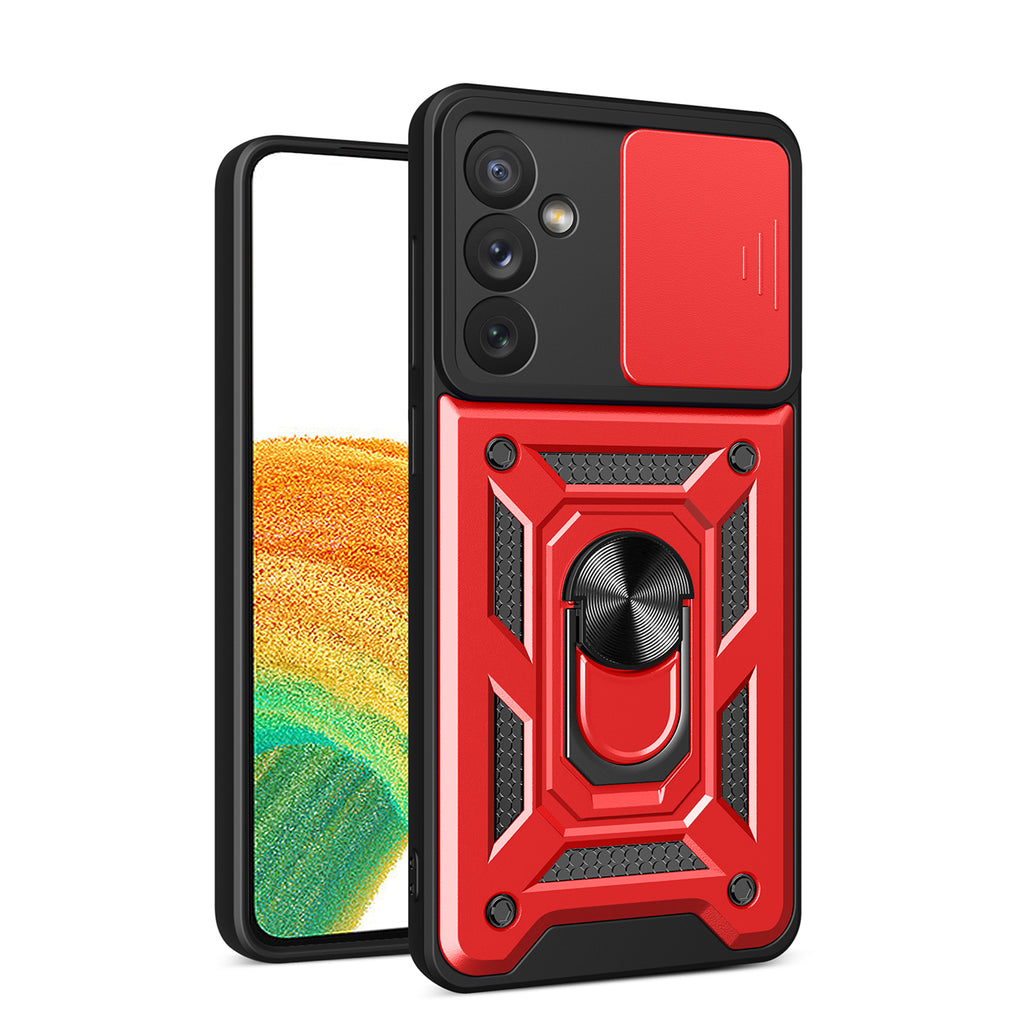 Reiko Kickstand Ring Holder with Slide Camera Cover TPU Magnetic Car Mount for Galaxy A34 5G in Red