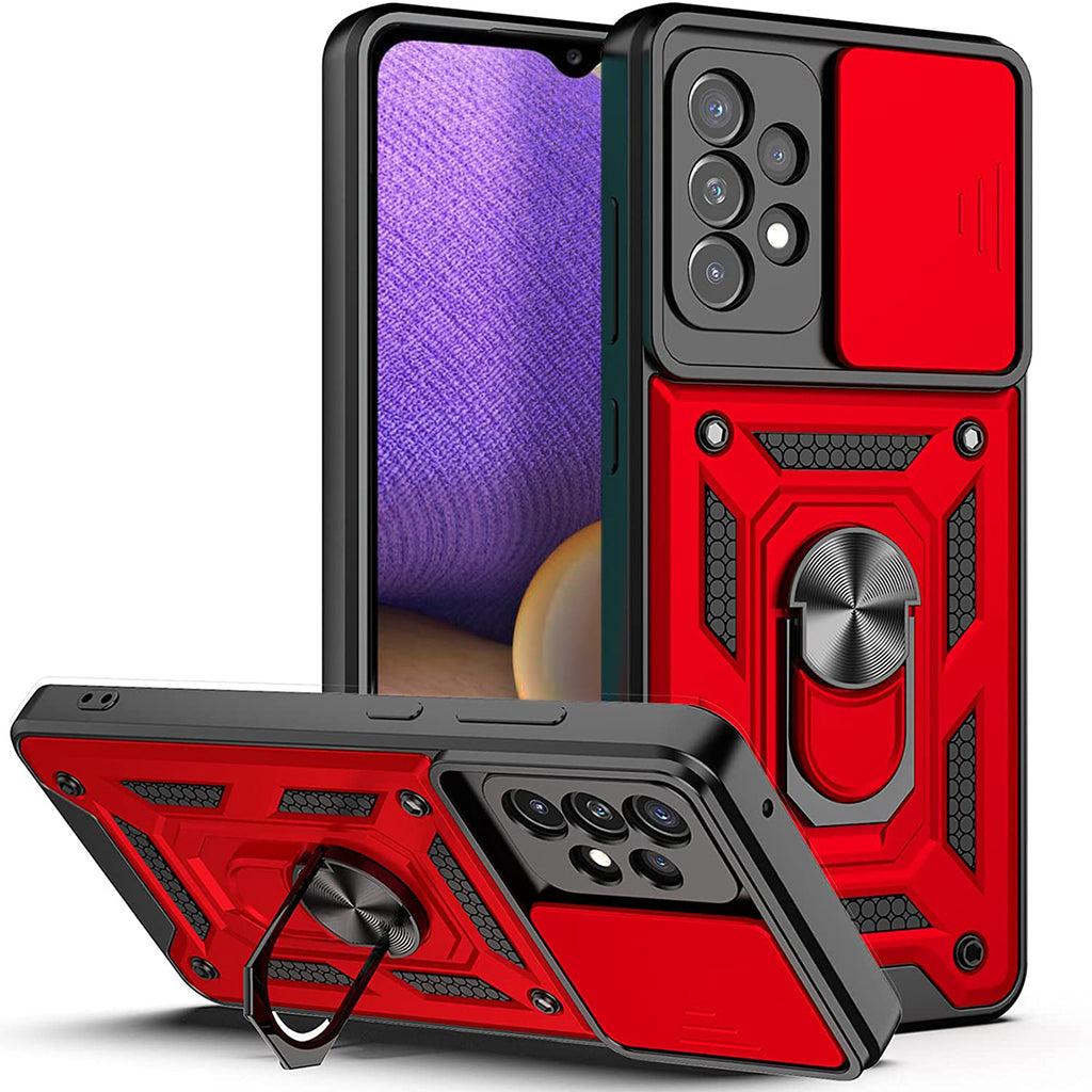 Reiko Kickstand Ring Holder with Slide Camera Cover TPU Shockproof Case & Magnetic Car Mount for Samsung Galaxy A52 5G