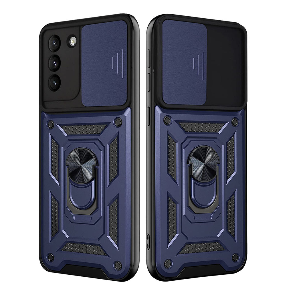 Reiko Kickstand Ring Holder with Slide Camera Cover TPU Shockproof Case & Magnetic Car Mount for Samsung Galaxy S21/S30