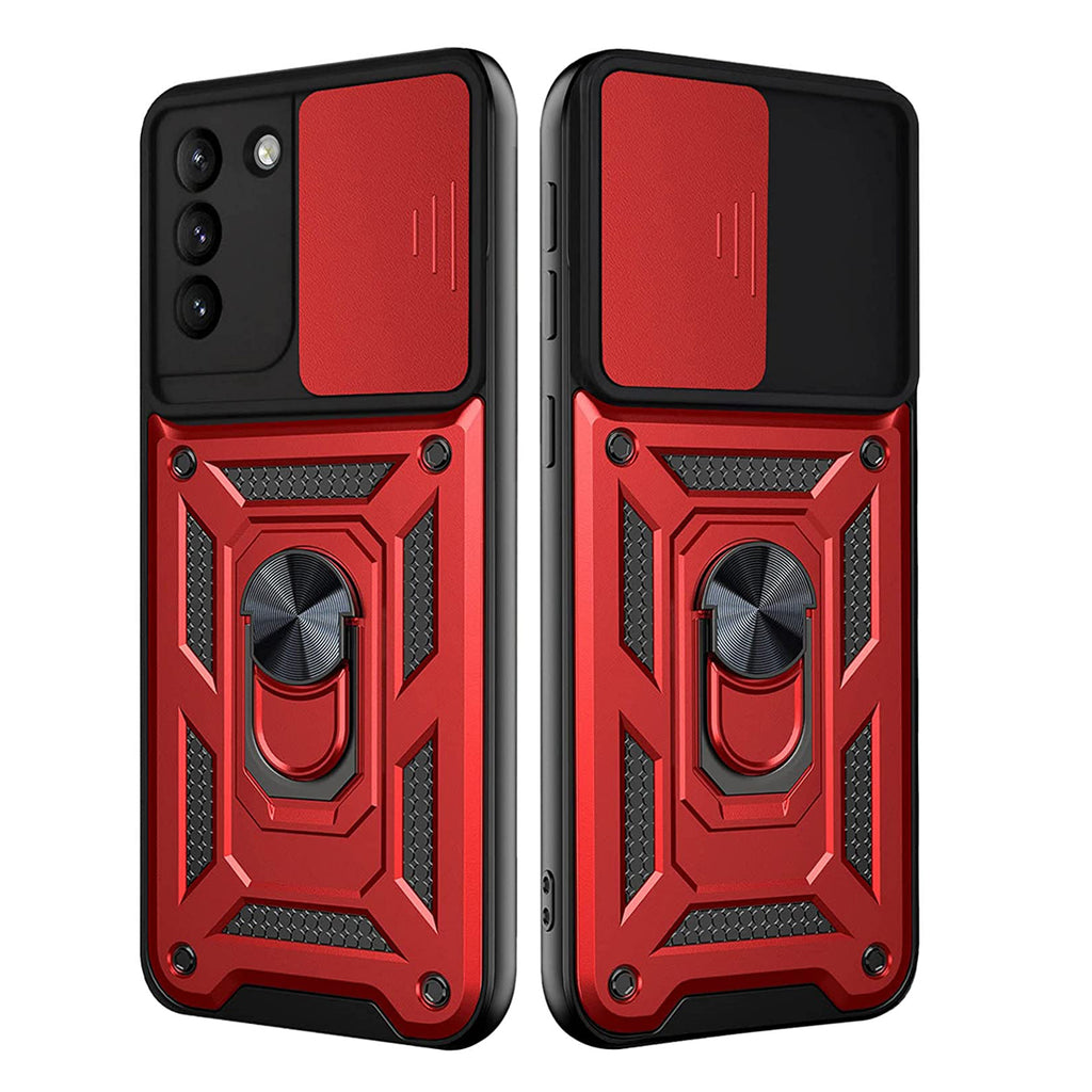 Reiko Kickstand Ring Holder with Slide Camera Cover TPU Shockproof Case & Magnetic Car Mount for Samsung Galaxy S21/S30