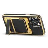 Reiko iPhone 13 Pro Leather Case with Card Holder in Black