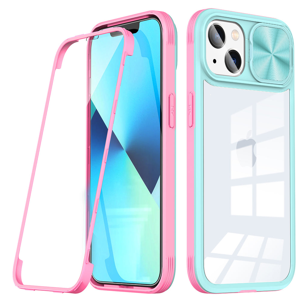 Reiko Full Protection with Phone Protective Film Slide Camera Lens Phone Case for iPhone 14 in Blue