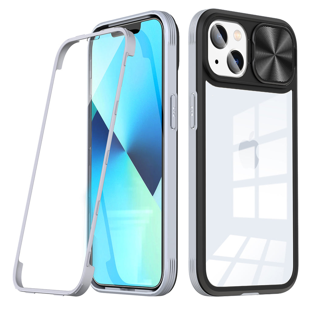 Reiko Full Protection with Phone Protective Film Slide Camera Lens Phone Case for iPhone 14 in Gray