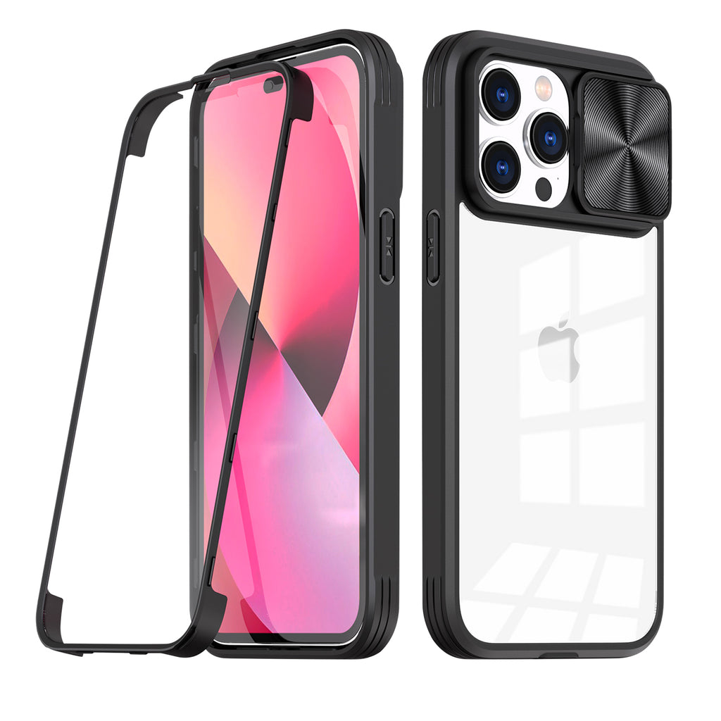 Reiko Full Protection with Phone Protective Film Slide Camera Lens Phone Case for iPhone 14 Pro in Black