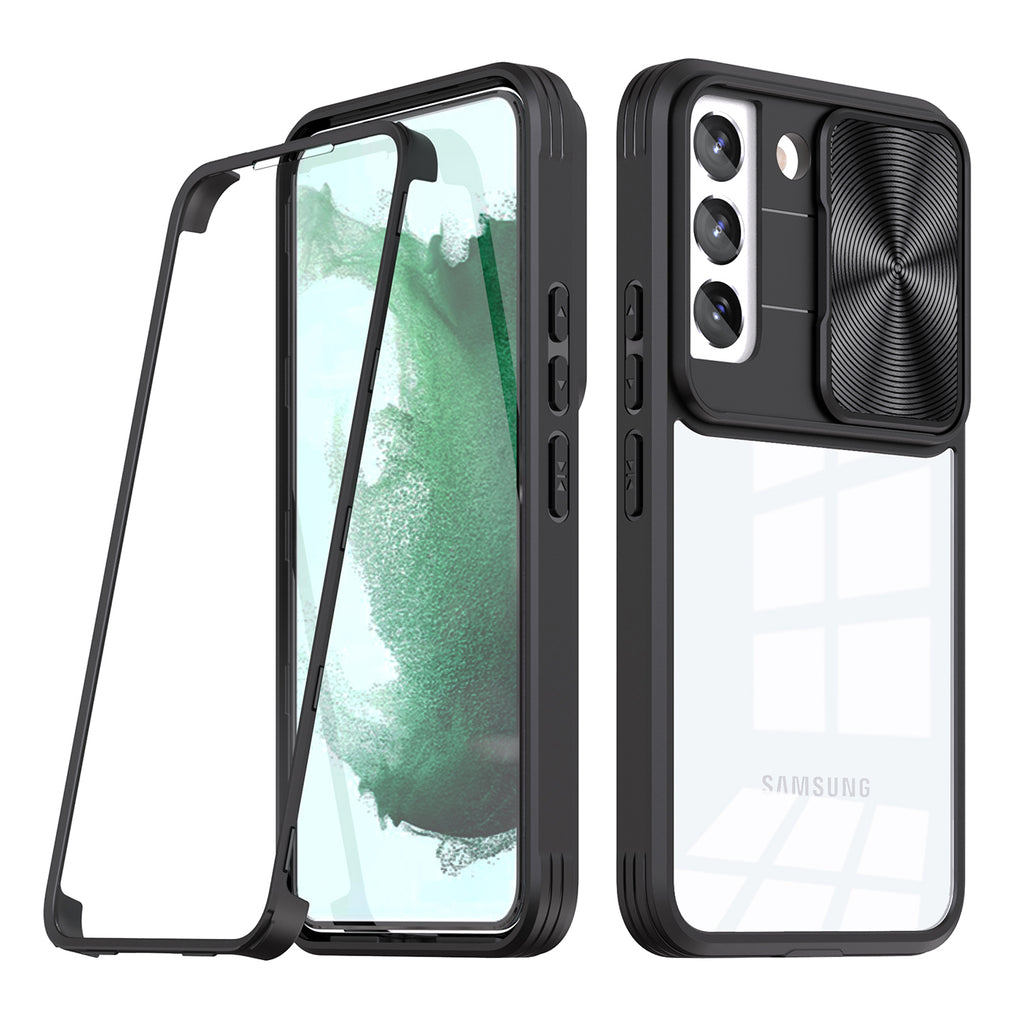 Reiko Full Protection with Phone Protective Film Slide Camera Lens Phone Case for Samsung Galaxy S 22 Plus in Black
