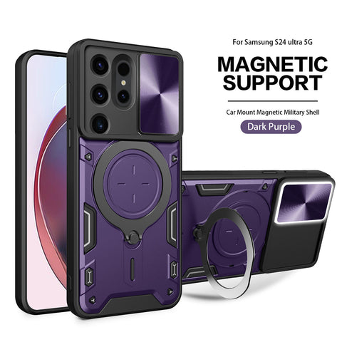 Reiko TPU PC Shockproof Magnetic Phone Case with Free Adjustment Ring Holder for Samsung Galaxy S24 Ultra in Purple | MaxStrata