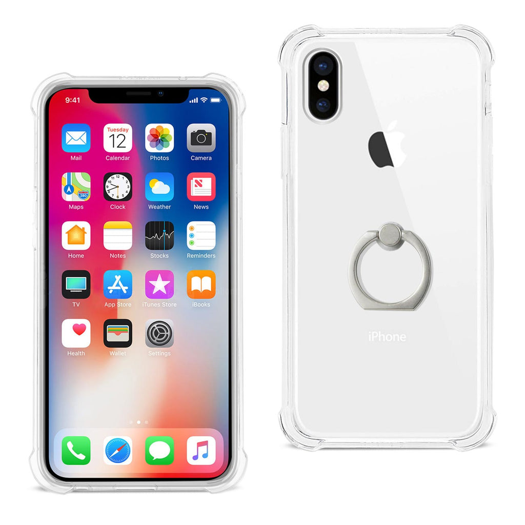 Reiko iPhone X/iPhone XS Transparent Air Cushion Protector Bumper Case with Ring Holder in Clear