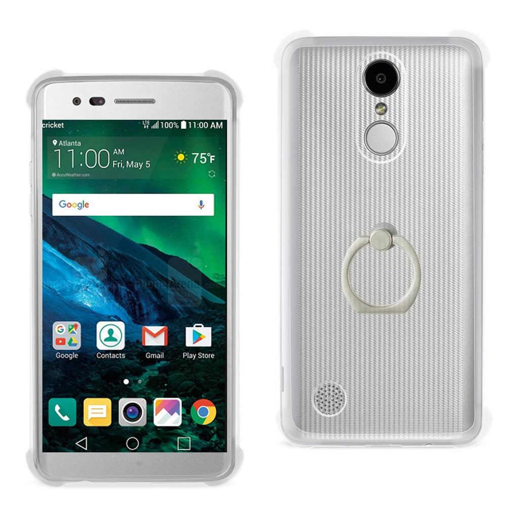 Reiko LG Fortune/ Phoenix 3/ Aristo Transparent Air Cushion Protector Bumper Case with Ring Holder in Clear