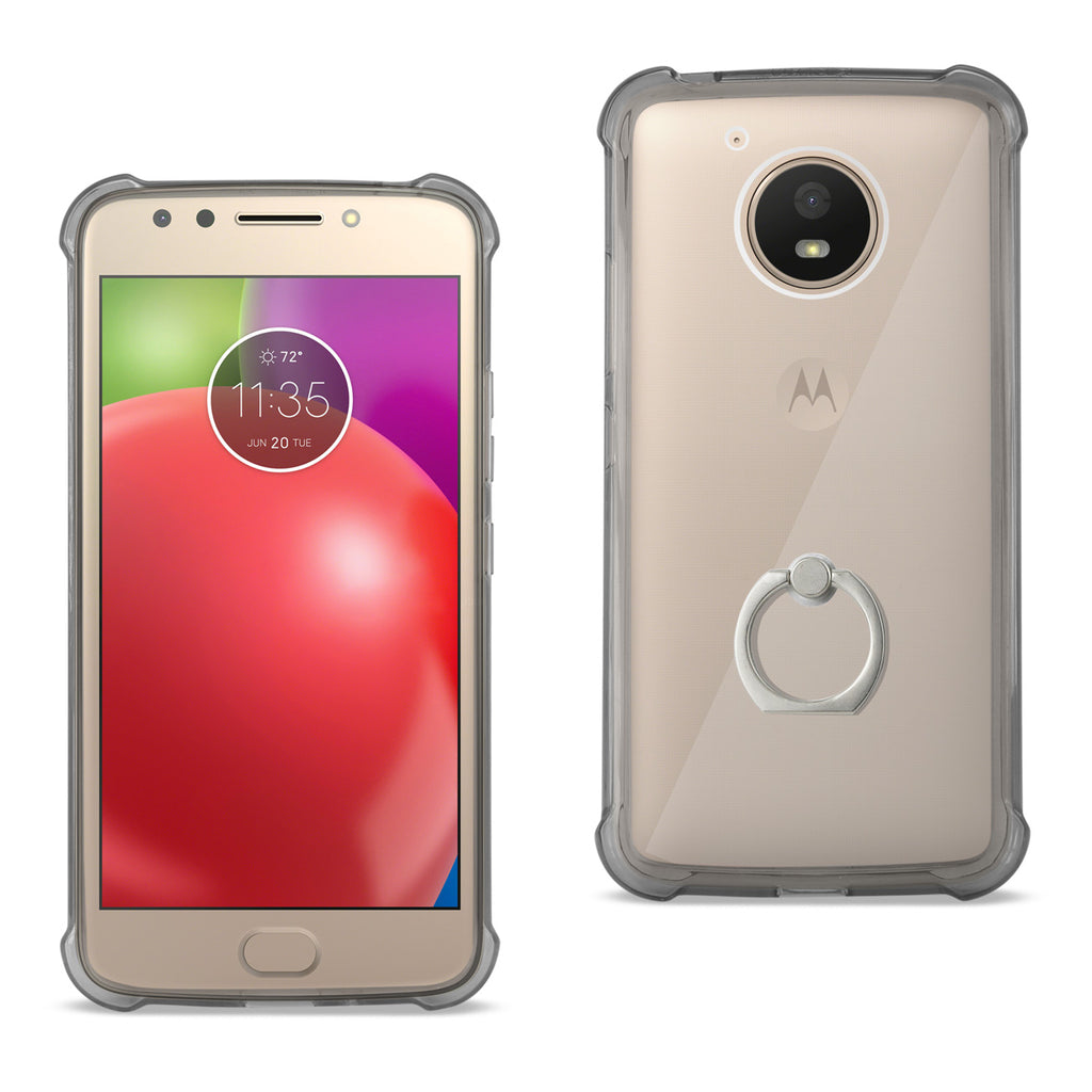 Reiko Motorola Moto E4 Active Transparent Air Cushion Protector Bumper Case with Ring Holder in Clear Black