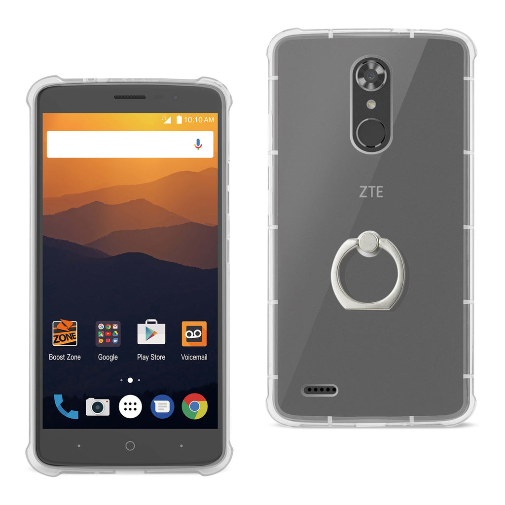 Reiko ZTE Max XL/ N9560 Transparent Air Cushion Protector Bumper Case with Ring Holder in Clear