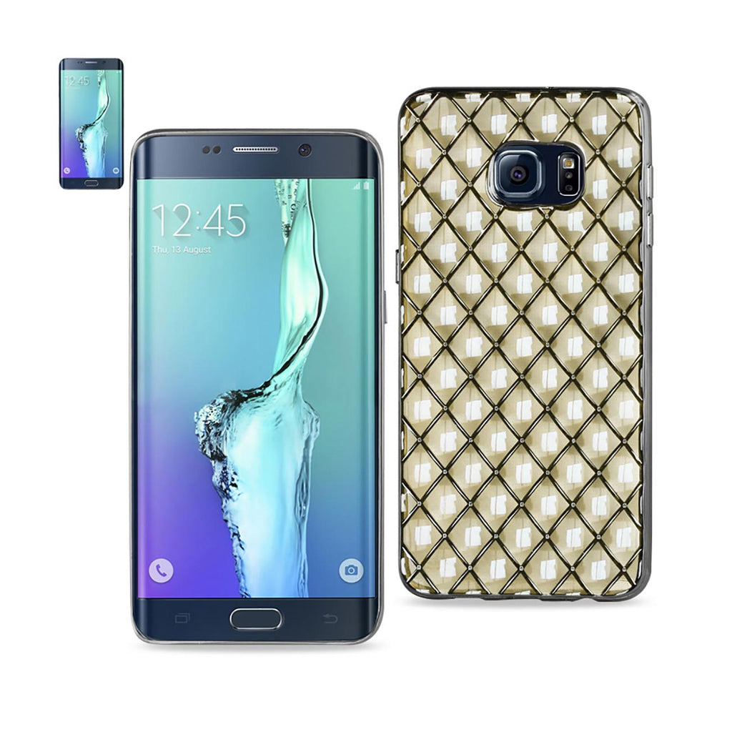 Reiko Samsung Galaxy S6 Edge Plus Flexible 3D Rhombus Pattern TPU Case with Shiny Frame in Clear