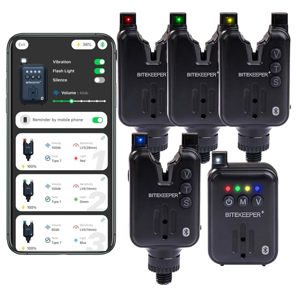 BITEKEEPER Pro Smart Bite Alarm Set with Receiver 4+1 | Fishing Bite Indicators for Daytime/Night Carp Fishing