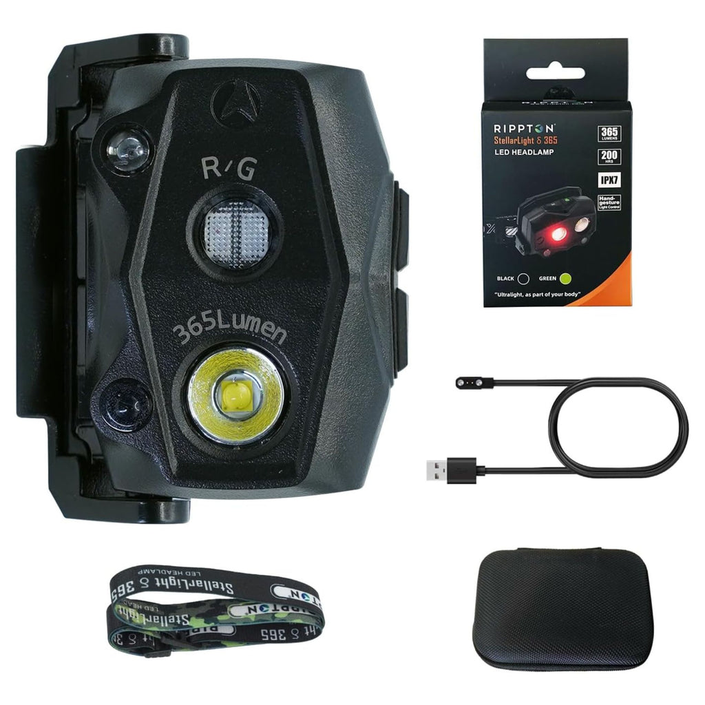 Rippton StellarLight δ 365 Headlamp | Rechargeable Lightweight IP66 Waterproof Motion Sensor Long Last Flashlight