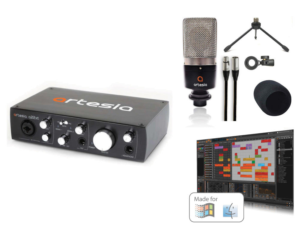 Artesia BE-REC Recording Bundle w/ A22XT 2.0 USB Audio Interface + AMC 10 Condenser Microphone with Pop Filter and XLR Cable | MaxStrata®