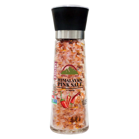 Himalayan Chef Chipotle Salt - 12.5 Oz - Large Refillable Glass Grinders | MaxStrata®