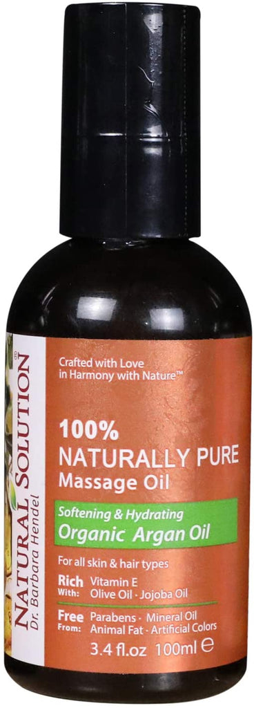 Natural Solution 100% Naturally Pure Massage Oil - Softening & Hydrating Organic Argan Oil - 3.4 oz