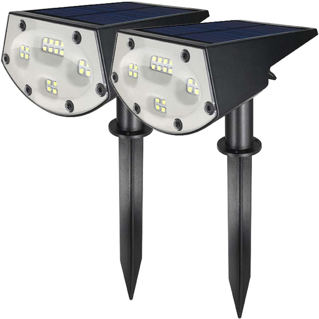 WBM Smart LED Solar Landscape Spotlights - 2 Pack, 2-In-1 Wireless Outdoor Solar Powered Wall Lights