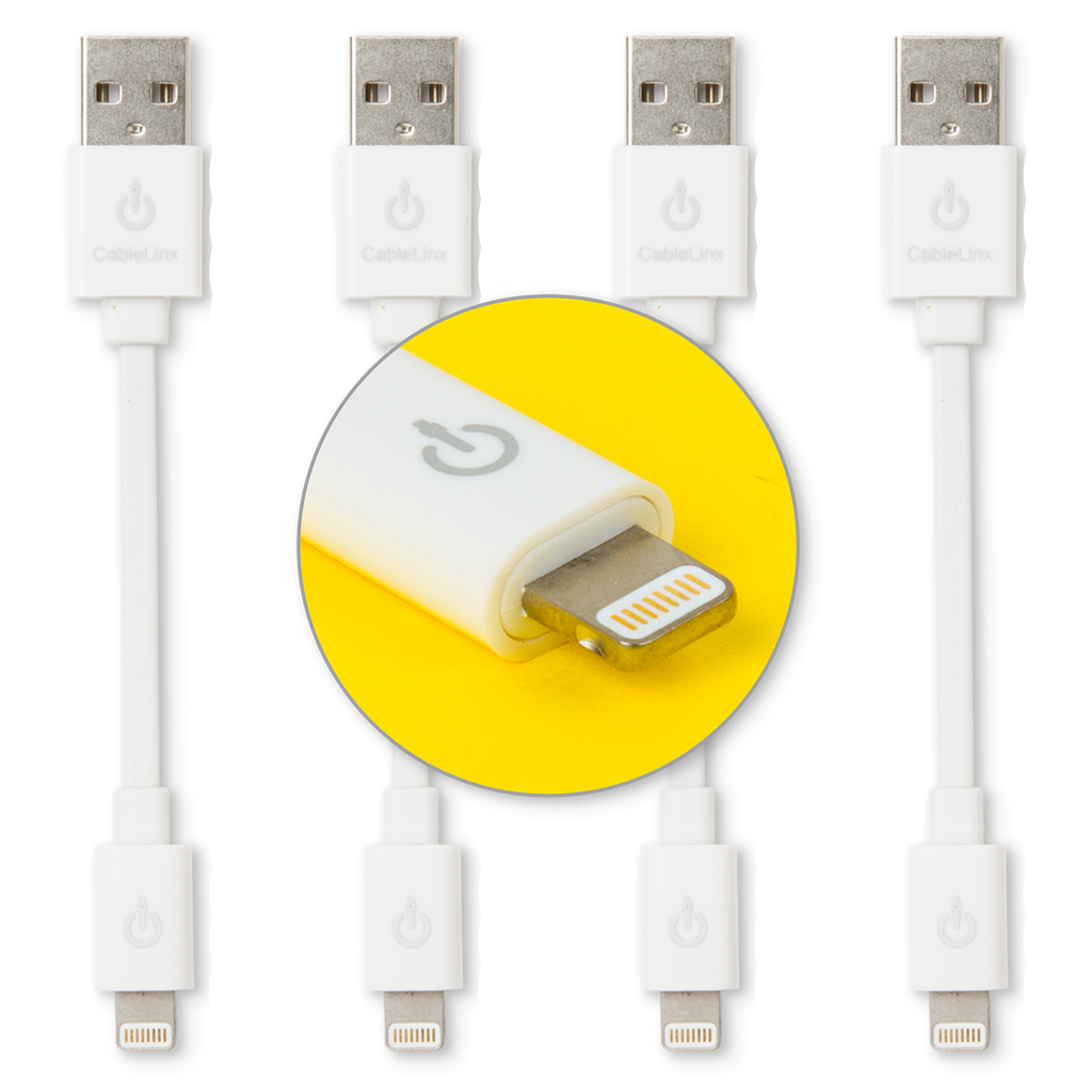 CableLinx 4" Value Pack of 4 Apple Certified MFi Lightning to USB-A Charge & Sync Flat Cables | MaxStrata®