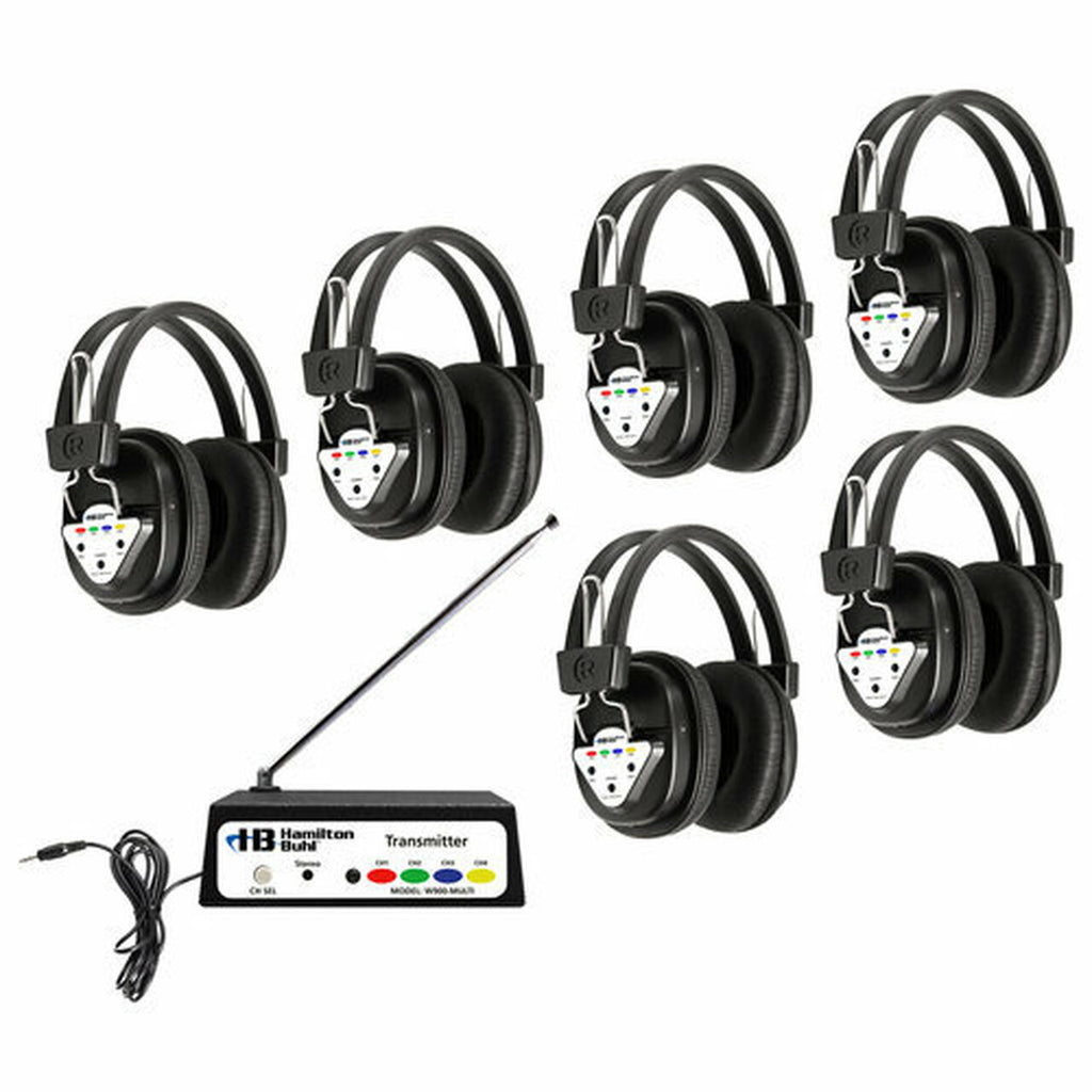 HamiltonBuhl Wireless Listening Center, 6 Station with Headphones and Transmitter, Multi Frequency