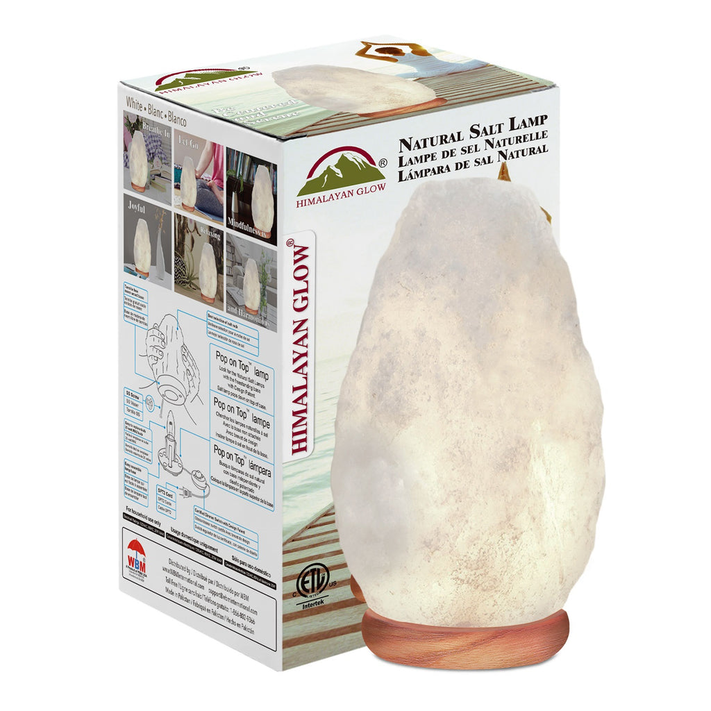 Himalayan Glow Large Natural White Salt Lamp with Dimmer & Neem Wooden Base | 5-7 LBS