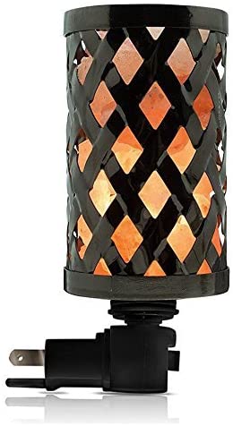 Himalayan Flow Lattice Style Basket Lamp Night Light with Pink Salt Chunks, 360 Degree Rotatable Wall Plug