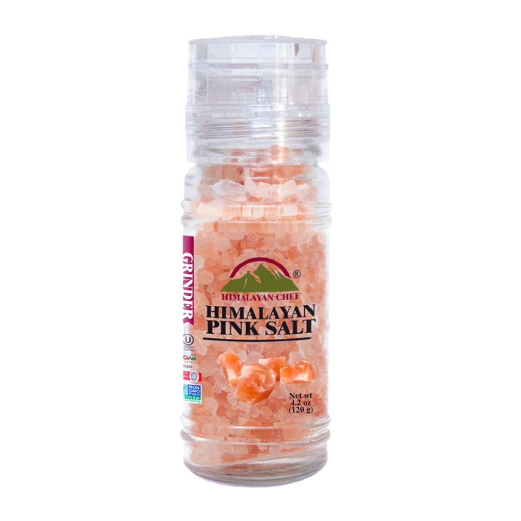 Himalayan Chef Himalayan Pink Salt Coarse - 4.2 Oz, Refillable Small Glass Grinder - Refillable | MaxStrata®