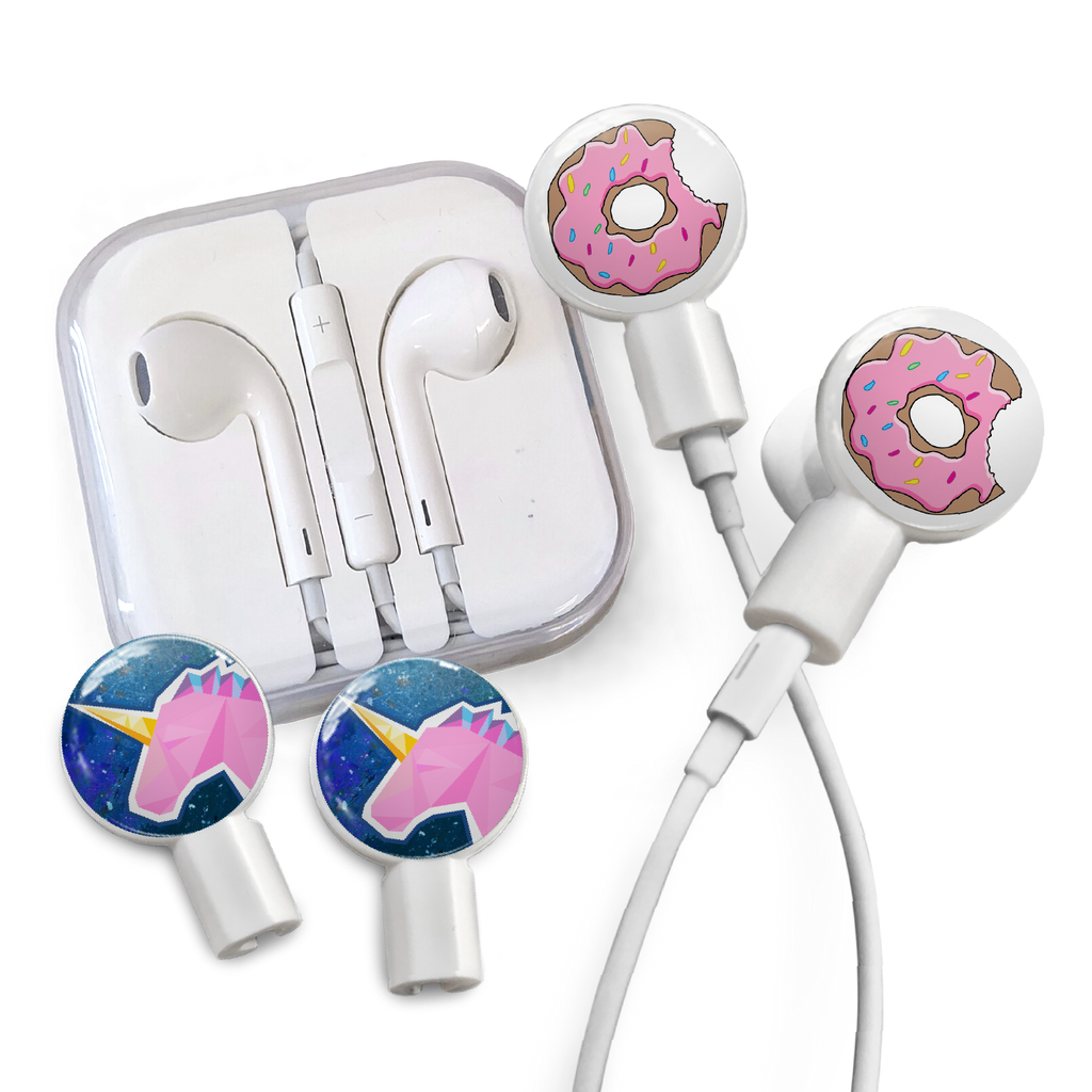 dekaSlides - Earbuds + 2 Pairs Graphics - Donut Bite & Geo Unicorn | MaxStrata