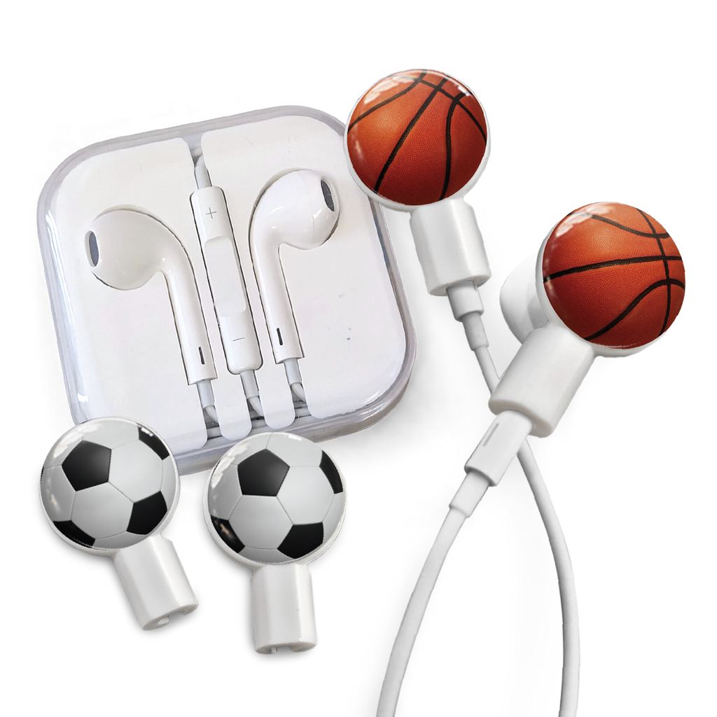 dekaSlides - Earbuds + 2 Pairs Graphics - Basketball & Soccer Ball | MaxStrata
