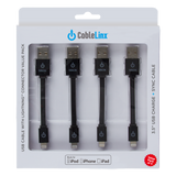 CableLinx 4" Value Pack of 4 Apple Certified MFi Lightning to USB-A Charge & Sync Flat Cables | MaxStrata®