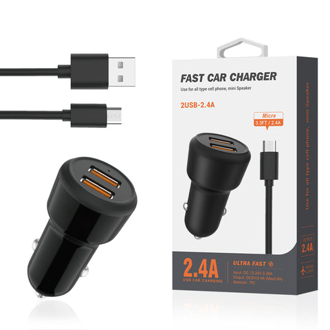 Reiko Micro Portable Car Charger with Built in 3 Ft Cable in Black | MaxStrata