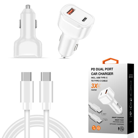 Reiko 36W PD Dual Ports Travel Car Charger Adapter Fast Charging with USB-C to Type-C Cable | MaxStrata