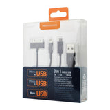 Reiko 8 Pin & Micro USB Trio 3-in-1 USB Data Cable 0.58Ft in Black | MaxStrata