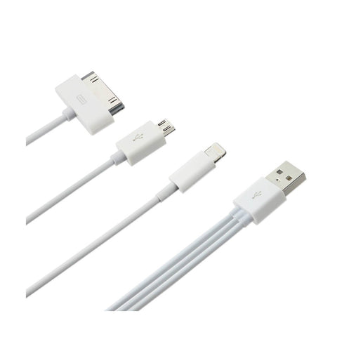 Reiko 8 Pin & Micro USB Trio 3-in-1 USB Data Cable 0.58Ft in White | MaxStrata