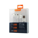 Reiko 8 Pin & Micro USB Trio 3-in-1 USB Data Cable 0.58Ft in White | MaxStrata