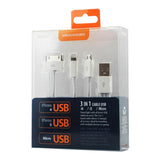 Reiko 8 Pin & Micro USB Trio 3-in-1 USB Data Cable 0.58Ft in White | MaxStrata