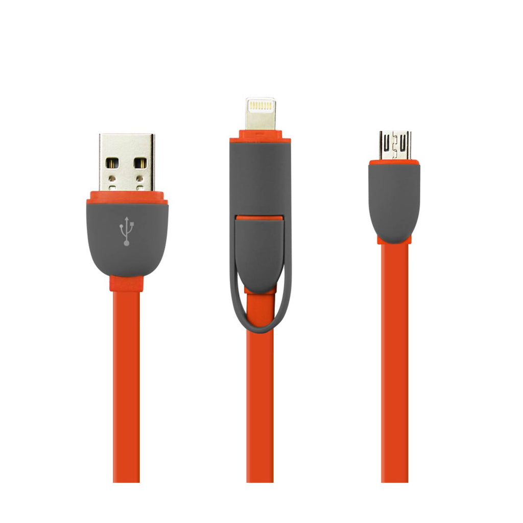 Reiko iPhone 6 & Micro USB Flat Cable 3.2Ft 2-in-1 USB Data in Coral Red | MaxStrata