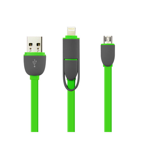Reiko iPhone 6 & Micro USB Flat Cable 3.2Ft 2-in-1 USB Data in Green | MaxStrata