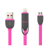 Reiko 8-Pin & Micro USB Flat Cable 3.2Ft 2-in-1 USB Data in Hot Pink | MaxStrata