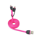 Reiko 8-Pin & Micro USB Flat Cable 3.2Ft 2-in-1 USB Data in Hot Pink | MaxStrata