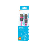 Reiko 8-Pin & Micro USB Flat Cable 3.2Ft 2-in-1 USB Data in Hot Pink | MaxStrata