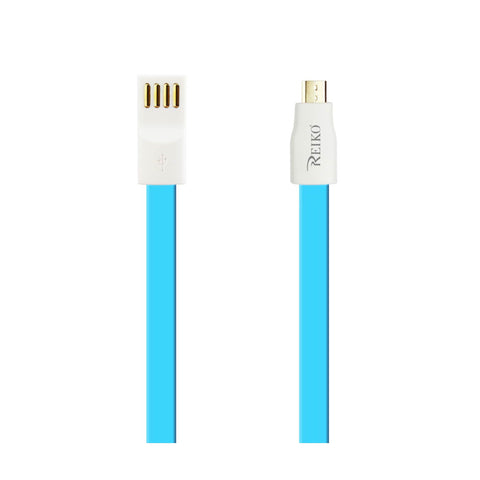 Reiko Flat Micro USB Gold Plated Data Cable 3.9Ft with Cable Tie in Blue | MaxStrata
