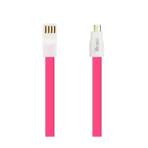 Reiko Flat Micro USB Gold Plated Data Cable 3.9Ft with Cable Tie in Hot Pink