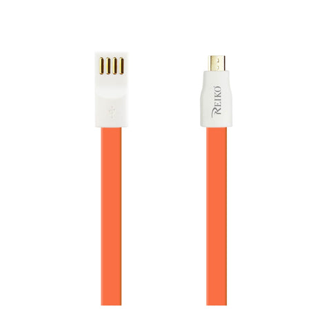 Reiko Flat Micro USB Gold Plated Data Cable 3.9Ft with Cable Tie in Orange | MaxStrata