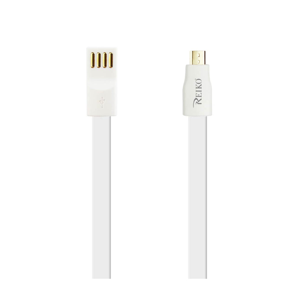 Reiko Flat Micro USB Gold Plated Data Cable 3.9Ft with Cable Tie in White | MaxStrata